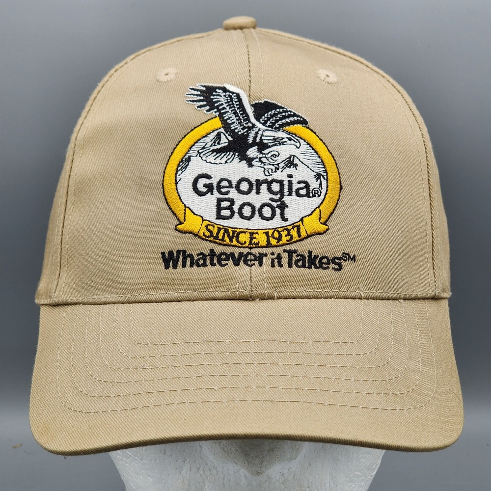 Georgia Boot Adjustable Snapback Hat Cap Tan Khaki Embroidered Stitched